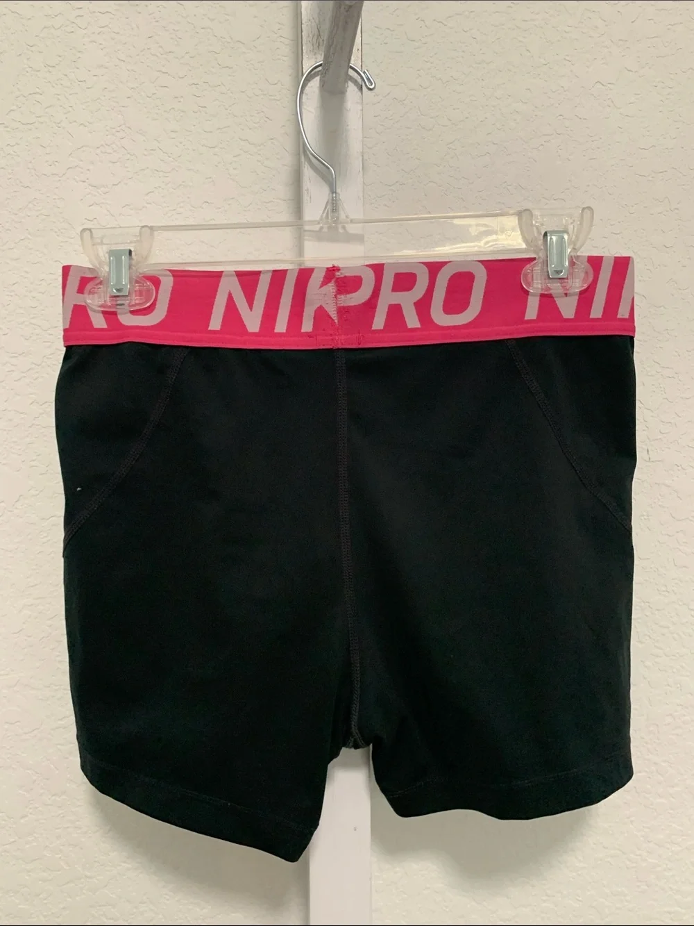 Nike Pro Black Shorts Pink Logo Waistband